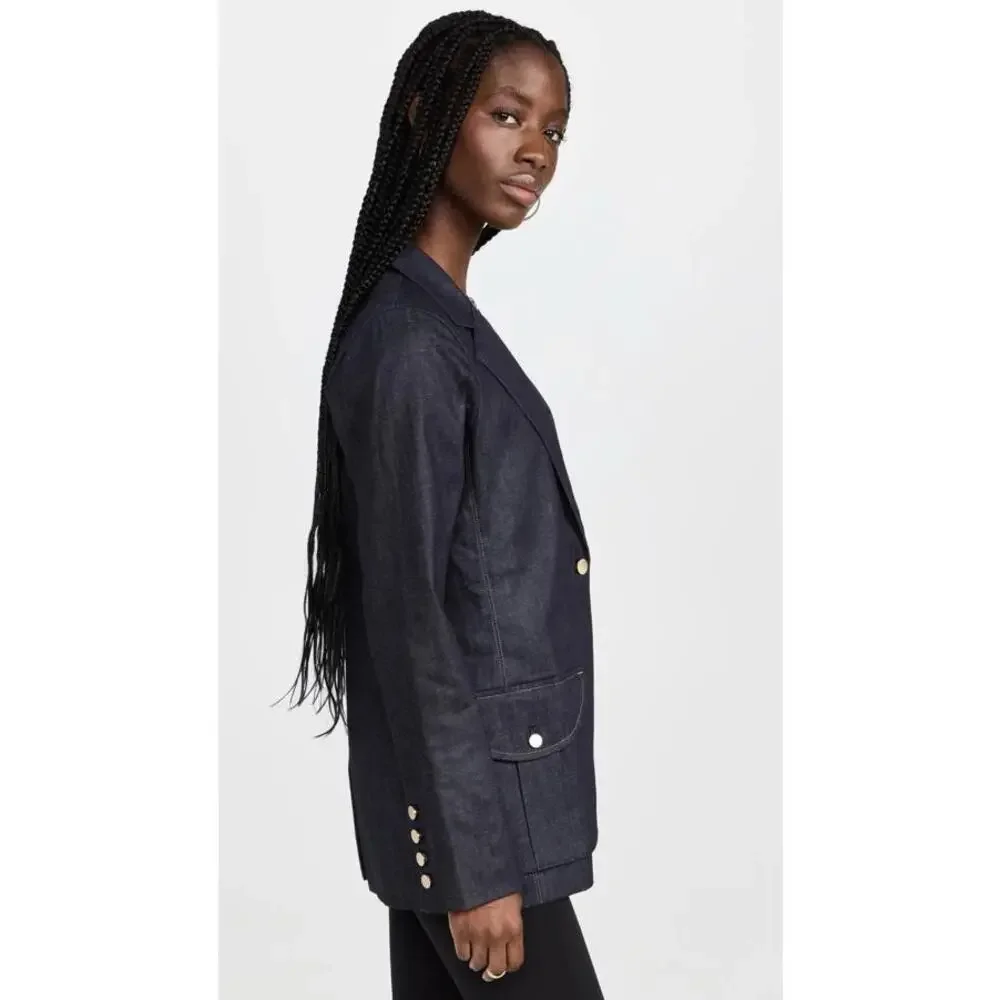 DL1961 Coated Denim‎ Indigo Elevated Contemporary Blazer Coat Sz XS